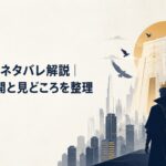 現代都市に出現した巨大な墓とカラスの影を背負う盗掘王のシルエット