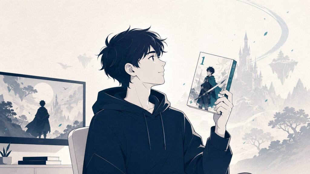 アニメを見たあとに単行本1巻を手に取る読者とファンタジー世界の背景