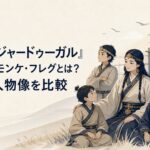 モンゴル高原の天幕前で母ソルコクタニを囲む幼い四兄弟